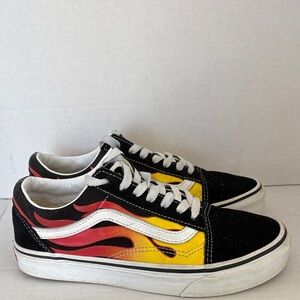Vans Black Sneakers with Yellow-to-Red Flame Panels